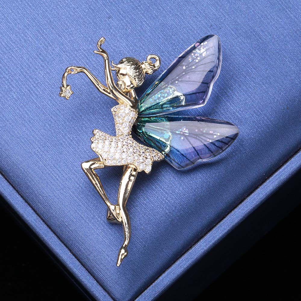 style Female Jewelry Dancing Girl Lapel Pins Women Crystal Brooches Angel wings Brooch Coat corsage
