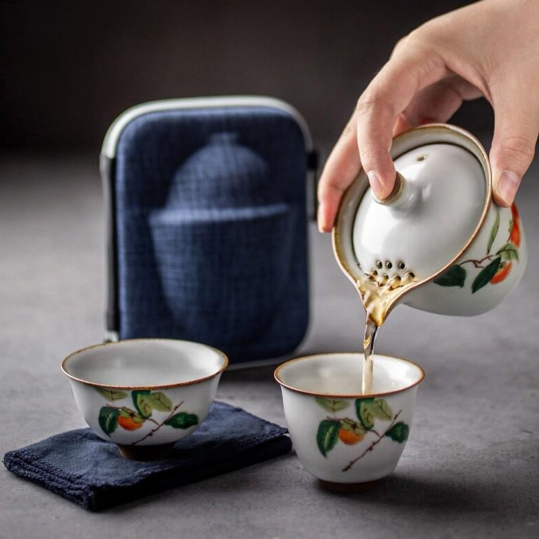 Ru Kiln Quick Tea Cup One Pot Two Cups Portable Ceramic Kung Fu Tea Set Teapot