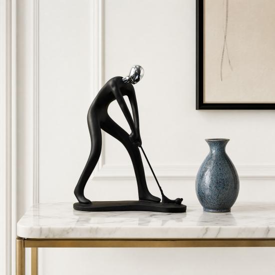 Minimalist Black Resin Figurines, Modern Abstract Musician & Golfer Statues, Luxury Home Decor for Living Room TV Stand Entryway Wine Cabinet, Unique