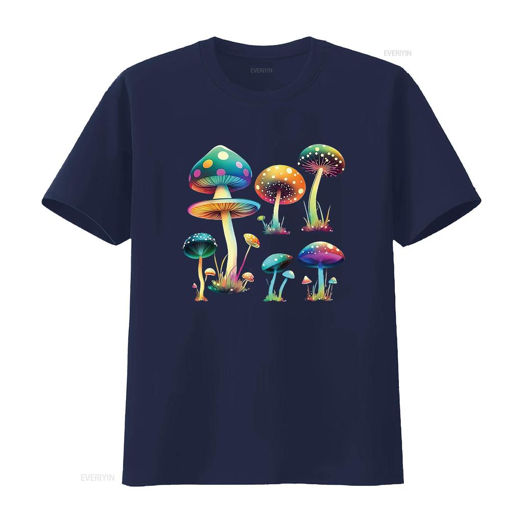 Mushroom Cute Cottagecore Aesthetic Hippie Womens T Shirt Black Vintage Washed Unisex Versatile Breathable Streetwear Fashion