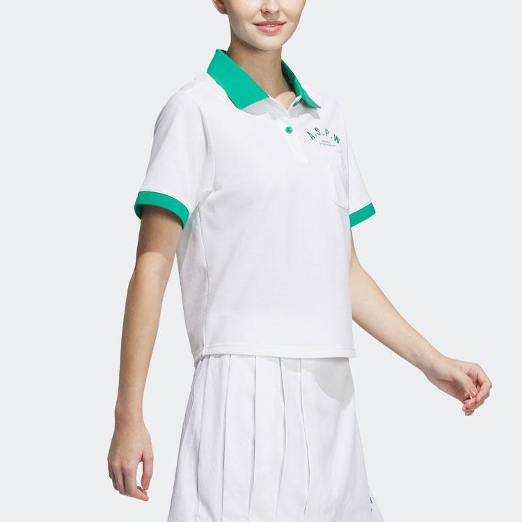 Adidas Verbiage Print Dual Button Ribbed Short Sleeve Polo Shirt Women Tops White IP3941