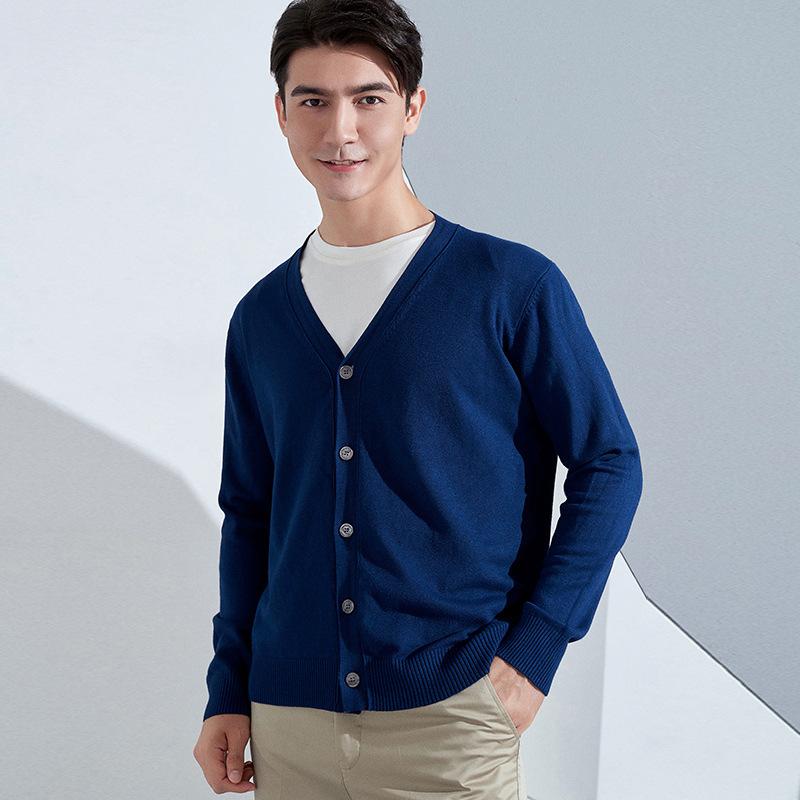 Knitting Cardigan Men's Short Section Solid Color Sweater Jacket Business V-neck Bottoming Shirt Spring and Autumn Years Autumn and Winter Tide