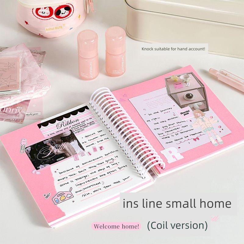 

Grade Three Class Two Ins Style Line Xiaojia New Arrival Good-looking Coil Notebook Convenient Notebook Journal Book for Students Pink