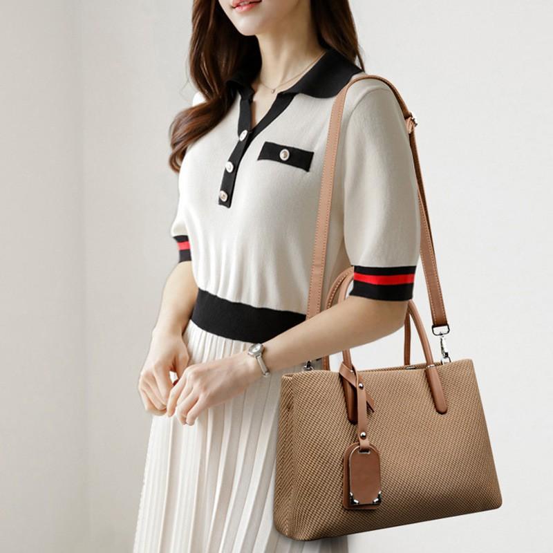 Elegant PU Tote Bag Women Spacious Shoulder With Zip Multi-Compartment Design Daily Commute Mom Use