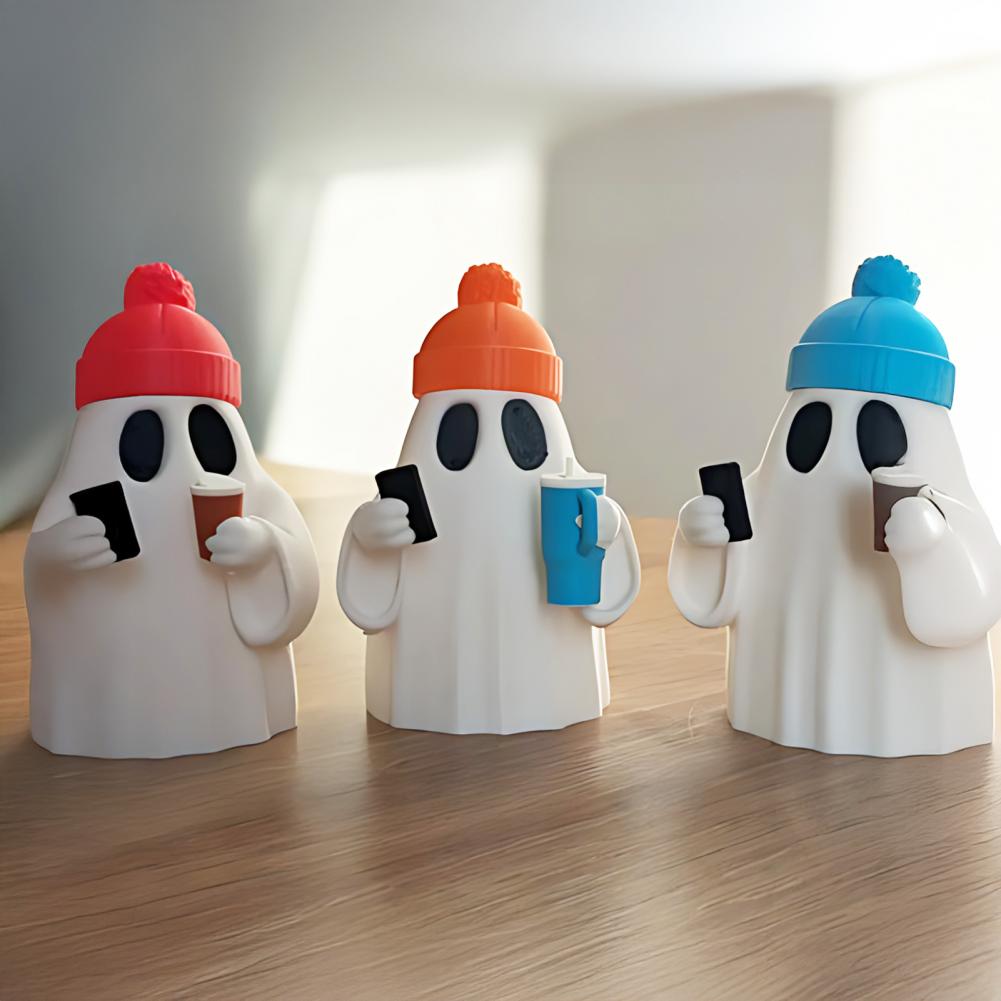 Ghost Figurine Halloween Decoration Funny Ghost Ornament for Desk Spooky Halloween Ghost Figurines Cute Holding Phone Home Decor