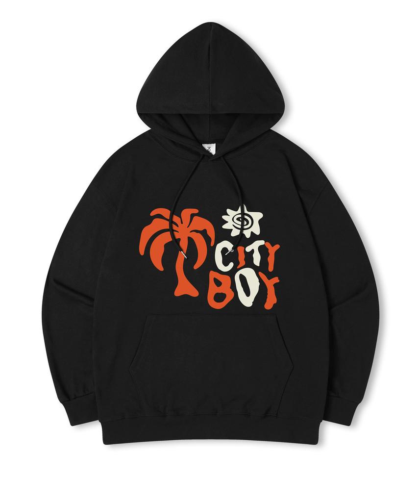 City Boy Oversized Fleece-Lined Printed Hooded Sweatshirt
