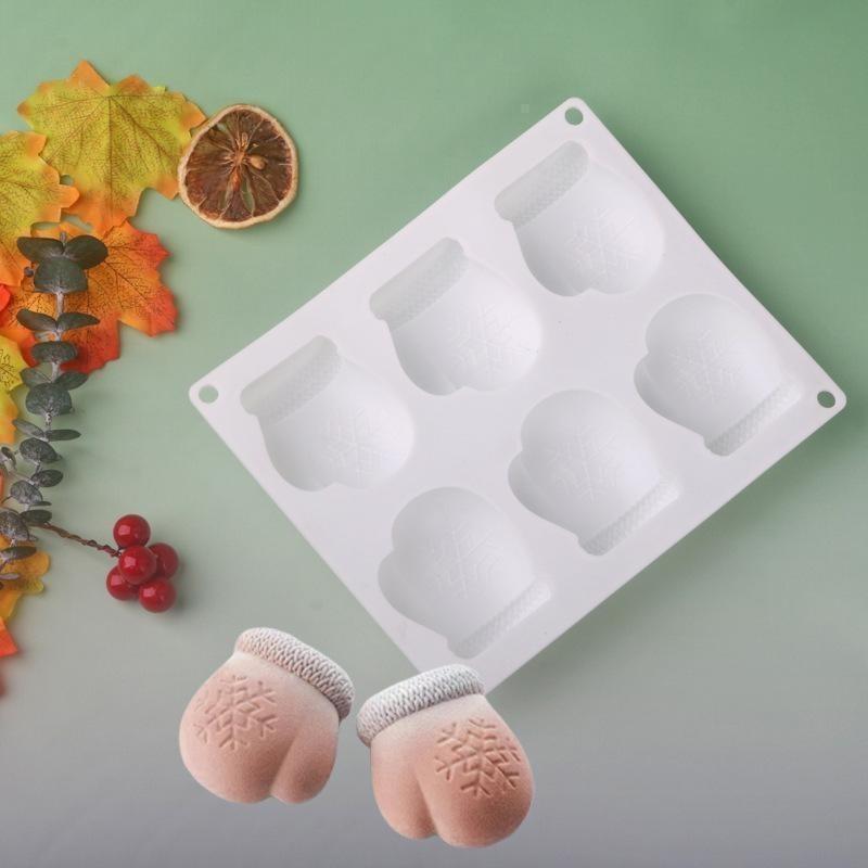 6 Cavities Mittens Cake Silicone Mold Chocolate Mousse Pastry Mould For Handmade Baking DIY Aroma Gypsum Soap Candle Model Tools