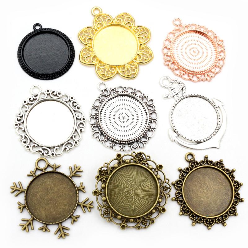 5pcs 25mm Inner Size Pendant Cabochons Blank Base Setting Bezel Tray Alloy DIY Jewelry Making Accessories for Necklace Keychains