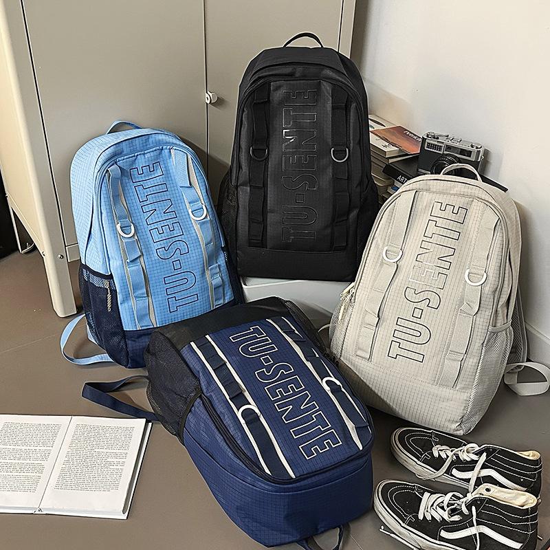 Large Capacity Backpack Men Travel Computer Backpack Letter Print Student Class Commuter Schoolbag
