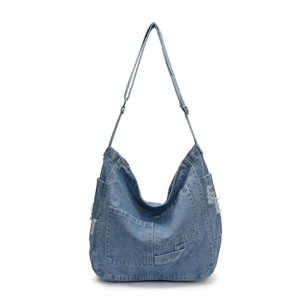 

Large Capacity Denim Shoulder Bag Versatile Satchel Bags Fashion Hobo Sling Bag Women Men синий