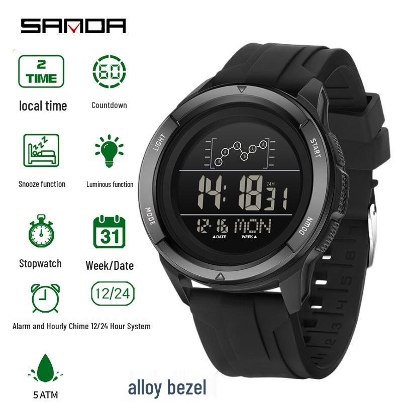 Sanda Multifunctional Digital Watch: Single Display, Alarm, Large Dial, Waterproof Sports Watch for Students.
