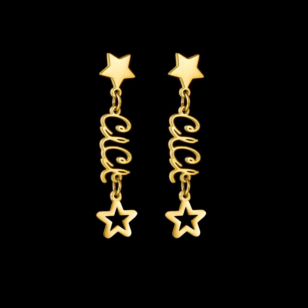 Atoztide Personalized Custom Name Stud Earring for Women Girl Stainless Steel With Chain Star Heart Letter Birthday Jewelry Gift