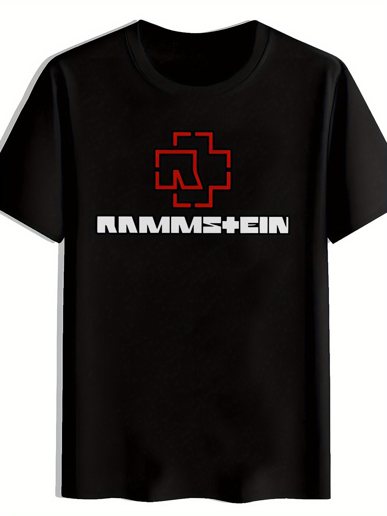 Black Rammstein Graphic T-shirt - RAMMSTEIN Print with Red Cross Design L