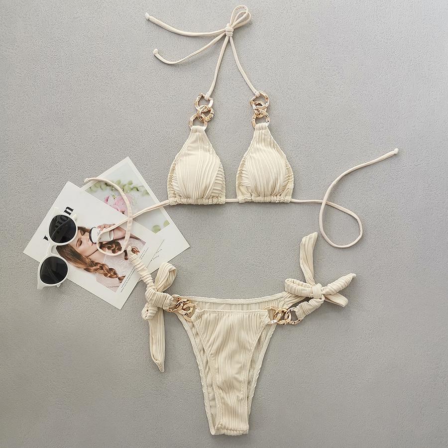 

Летний новый волновой тканевый ремешок с металлической пряжкой бикини женский купальник женщины S белый