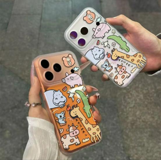 Integrated Button Cartoon Animal Phone Case for Apple 17/16/15/14/13 Pro Max