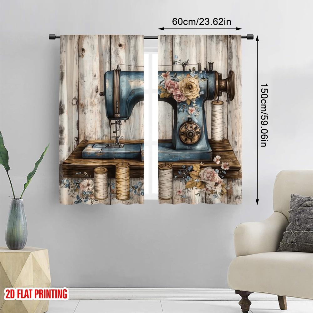 2 szt., druk płaski 2D Zasłony i dekoracja okienna Vintage Stitcher Poliester Tkany (bez pręta) Dekoracja domu do salonu,