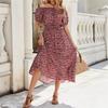Summer New Floral One Shoulder Short Sleeve Dress Holiday Waisted Big Swing Dresses
