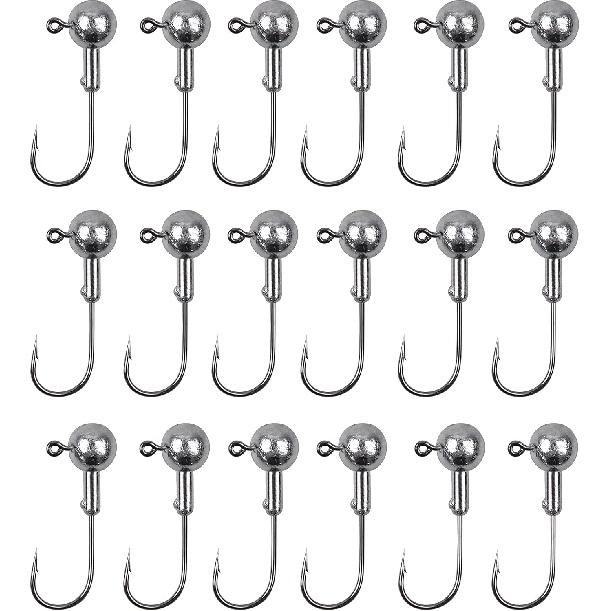 

Джиг-крючки с круглой головкой, 20 шт. рыболовные крючки с шаровой головкой, неокрашенные джиг-головки для ловли окуня, форели, краппи, приманки для морской и пресной воды