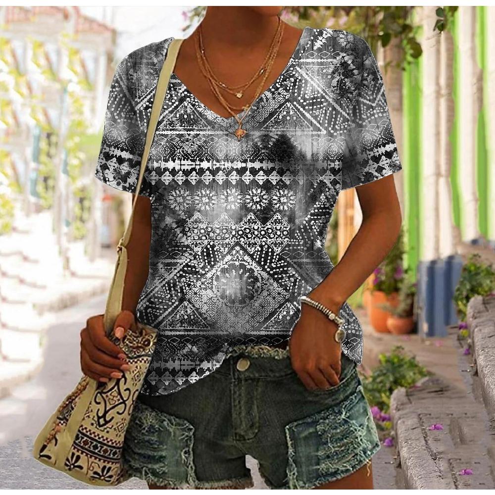 Retro T-shirt Women's Harajuku Clothes Summer Casual Short-sleeved Girl Shirt Floral Print Women's Oversized Top