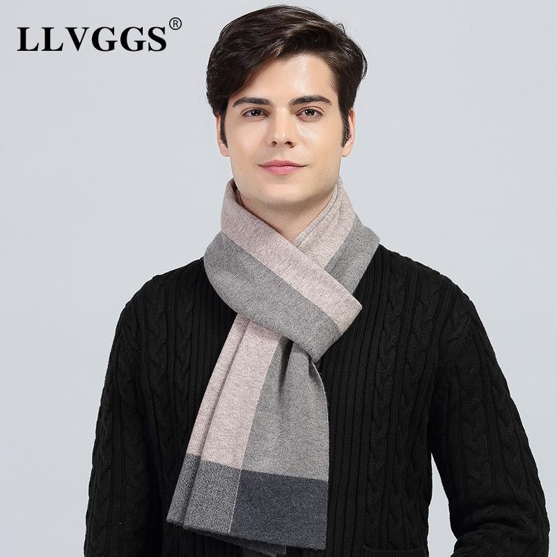 

2025 new wool scarf men s color matching plaid scarf simple and fashionable wear men s business scarf scarf men s Above 175cm