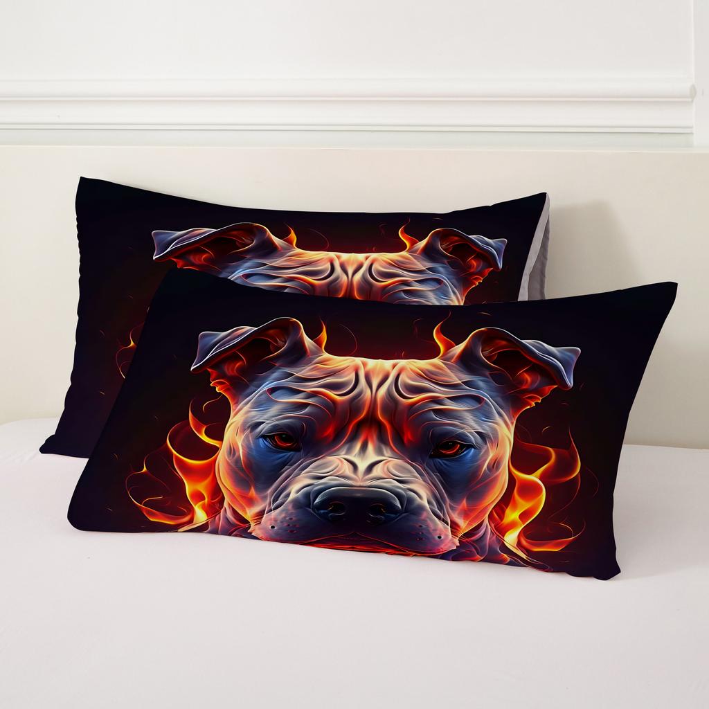Fajny Pies Płomień Drukowany 3D Poszwa na Kołdrę Poszewka Miękki Poliester Dodatki Pościelowe Wystrój Domu Motyw Zwierzęcy Zestawy Poszewek na Kołdrę