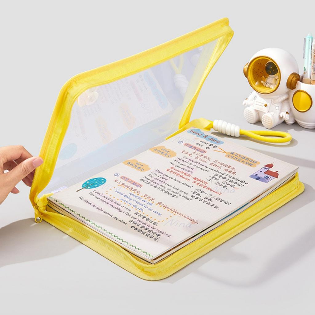 4Pcs Portable File Folder Case Transparent Handle Storage Organizer Bags A4 Zipper File Bag Candy Color Stationery Holder Supplies Holiday Gift Novel