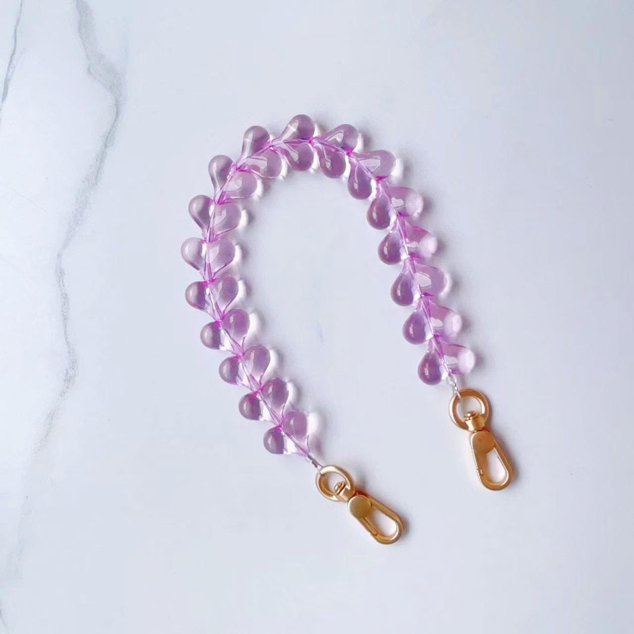 New Transparent Love Mobile Phone Chain Fashion Beaded Mobile Phone Lanyard Phone Case Wristband Chain Metal фиолетовый