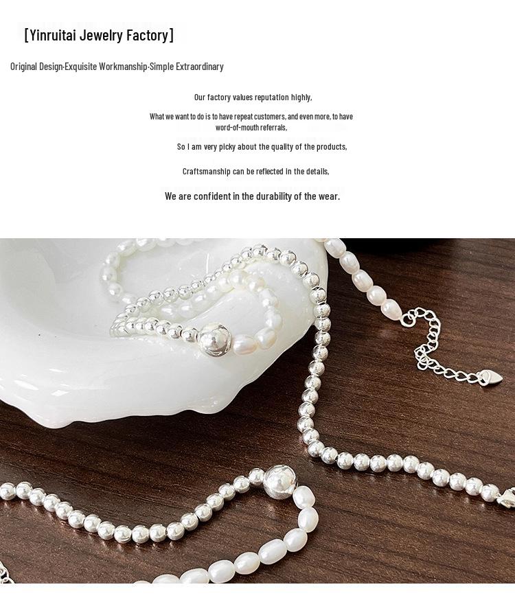 Yinruitai S925 Sterling Silver Freshwater Pearl Necklace & AB Chain Bracelet for Women