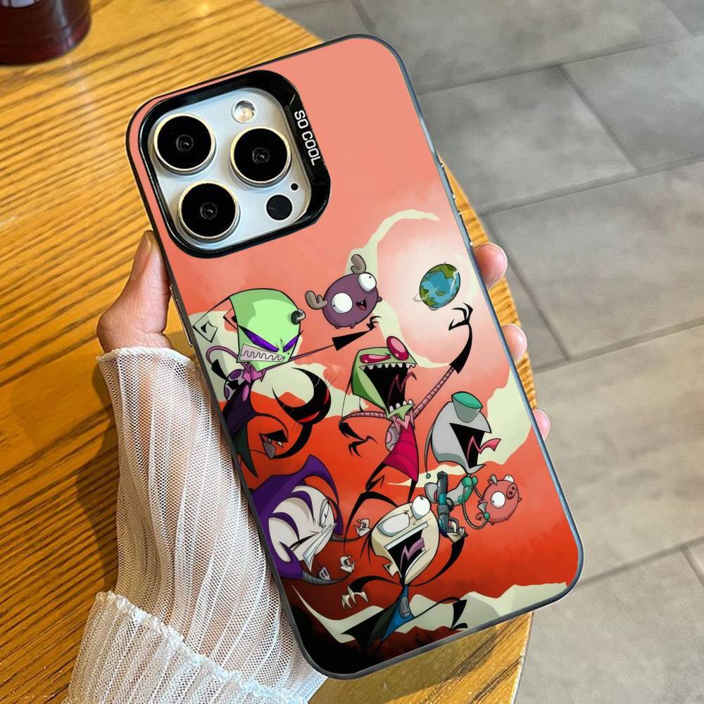 

Cartoon I-Invader Alien Z-ZIM Printed Phone Case For iPhone 16 17 15 14 12 13 Pro Max Black Candy Matte Shockproof Cover iPhone15promax
