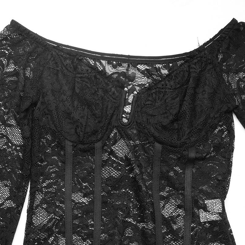 New Lace V-neck Off Shoulder Long Sleeved Elegant and Sexy Jumpsuit