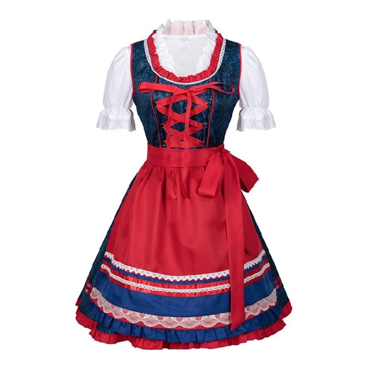 Women s Oktoberfest Costume German Bavarian Beer Outfits Dirndl Dress Blouse Apron and Blouse for Halloween Party L