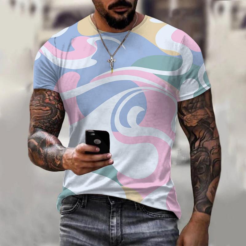 Fashion Men's Crew Neck Short Sleeve 3D Casual Color Printing Casual Short Sleeve Crew Neck T-Shirt