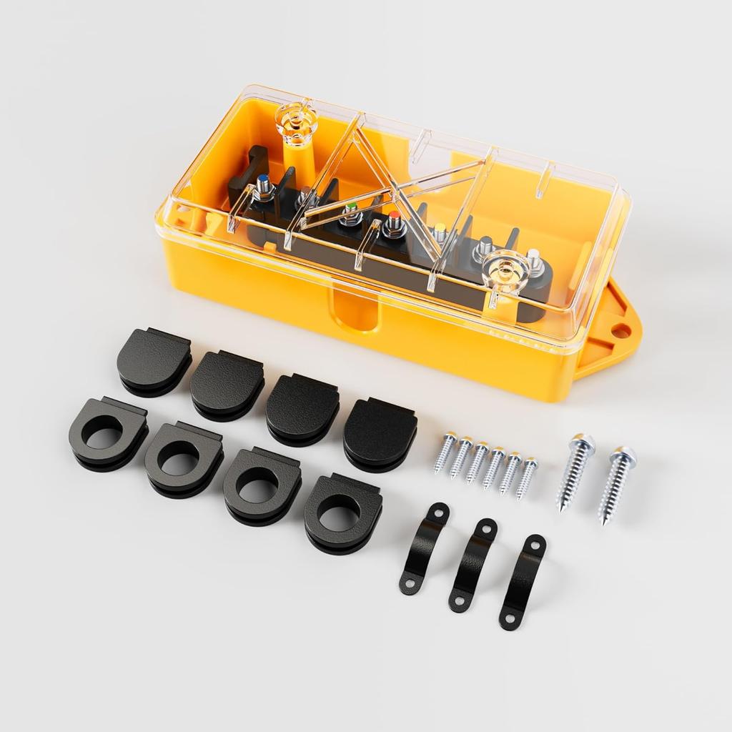 MECMO 7 Way Trailer Wire Junction Box Clear Cover Color-Coded 7 Pin Terminal Studs, Heavy Duty 7 Gang Trailer Wiring Connector Weatherproof