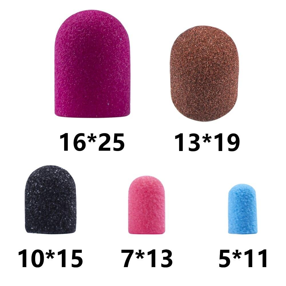 30pcs Nail Art Sanding Caps with Storage Box 2pcs Rubbers Nail Sand Bands Bit Pedicure Foot Care Cuticle Dead Skin Removing