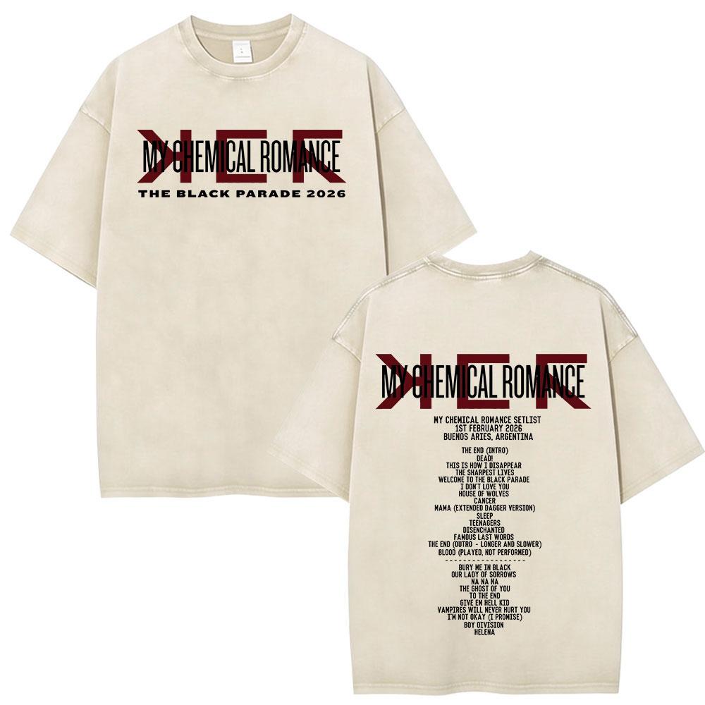 Rock Band My Chemical Romance Washed Tshirt The Black Parade Tour Merch Fans Gifts Tshirts Mens Clothing Punk T Shirts