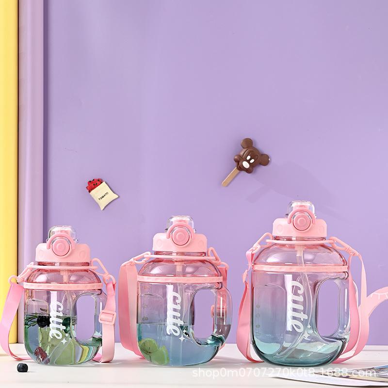 Water bottle gradual change color water cup large capacity ton bucket fitness sports straw cup men and women kettle straw cup large capacity
