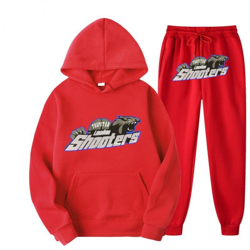 New Men's and Women's Casual Sports Suit, Red and Black Tiger Head Sweater and Sweatpants Suit.
