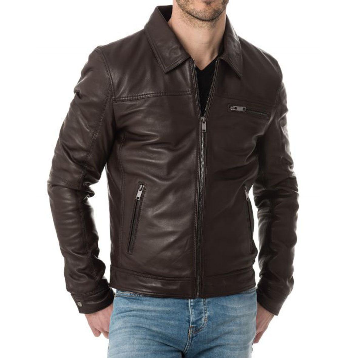 

SkinOutfit Men s Genuine Lambskin Brown Leather Jacket Stylish Motorcycle Bomber Biker Outerwear MJ 213 XS коричневий