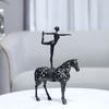 Cast Iron Hollow Horse Dancing Girl Ballet Dancer Dancing Horse Statue on Horseback Metal Figurine Sculpture of Realistic Animal