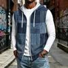 Men's Hooded Sleeveless Zip-Up Vest Casual Plaid Patchwork Print for Sports & Daily Wear
