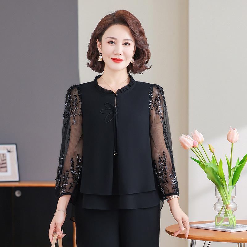 Spring Summer Slimming Loose Fit Two Piece Set Elegant Middle Aged Elderly Women's Fashionable Mommy Outfit Pants