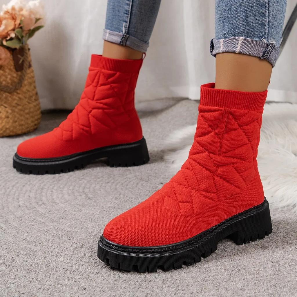 fashion 2024 Women's Boots Autumn and Winter New Style Knitted Stretch Socks Boots Internet Popular Thick-soled Casual Short Boots