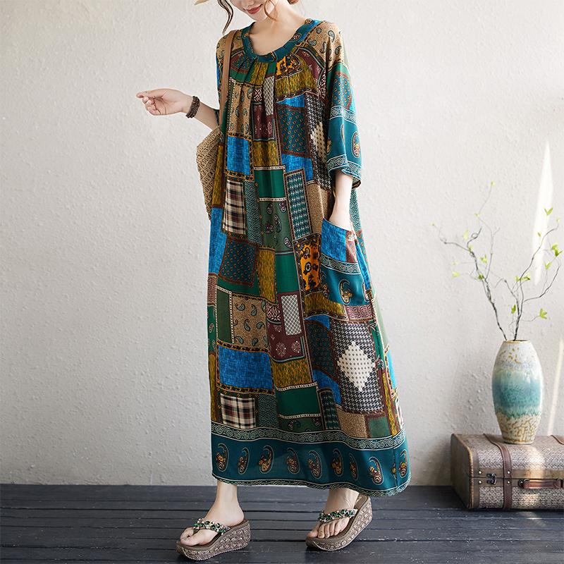 DIMANAF New 2026 Women Plus Size Summer Beach Lady Long Dress Loose Oversize Vintage Floral Print Sundress Clothing