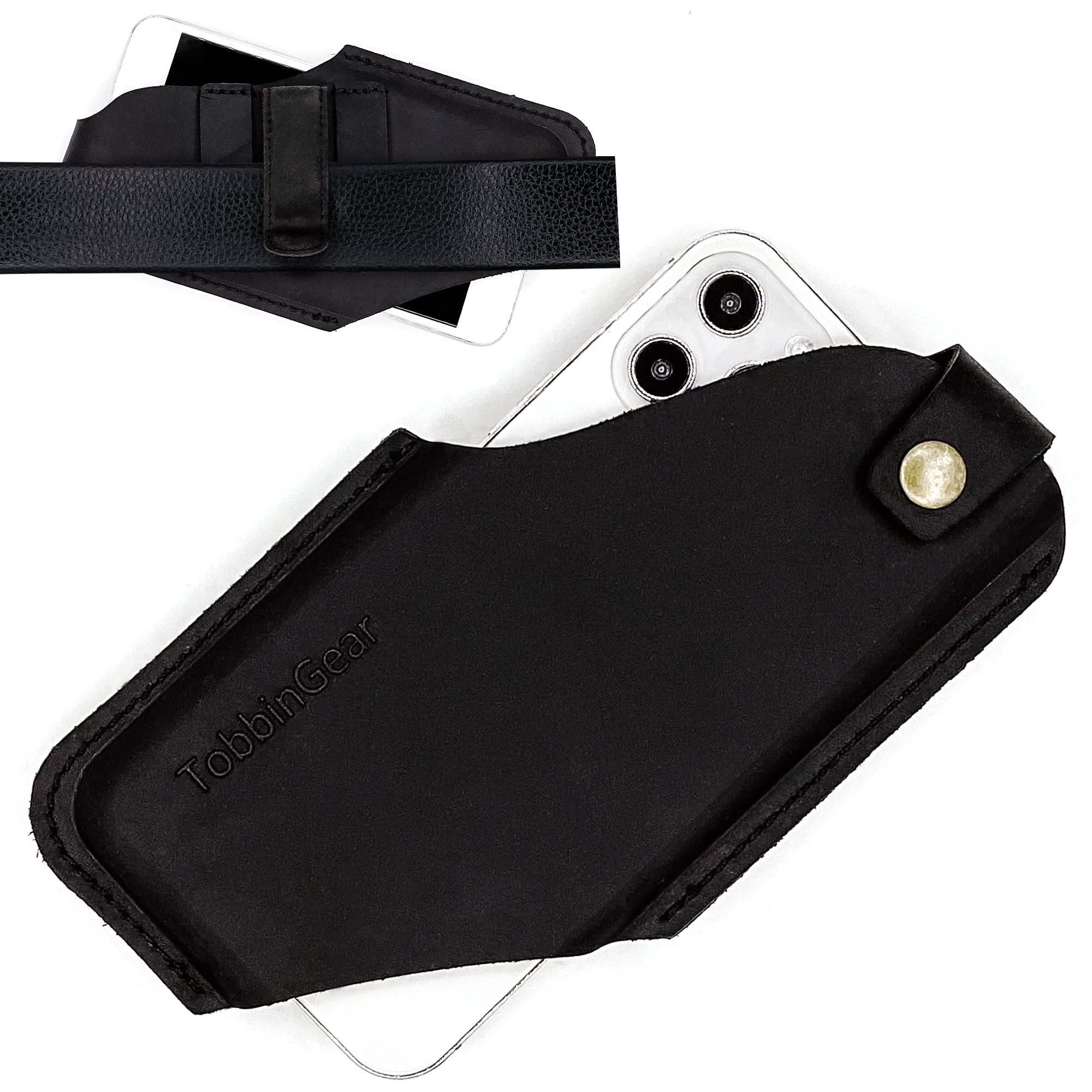 

Шкіряна кобура для мобільного телефону TobbinGear з ременем, універсальний чохол-тримач для піхви, подарунок для чоловіків і жінок, велика чорна кліпса, чохол, iPhone, -