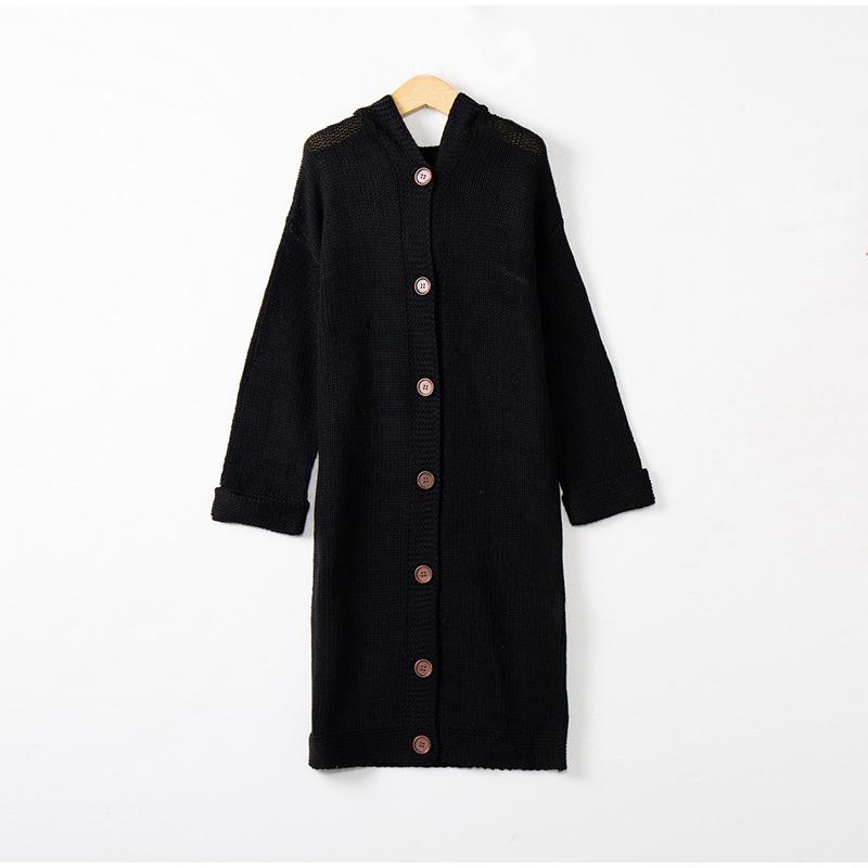 

Зимний женский кардиган большого размера, женский свитер с капюшоном, свободная вязка, длинное женское пальто S чёрный