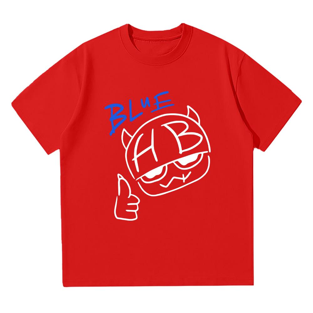 Hannah Bahng Blaues HB T-Shirt Herren Damen Baumwollqualität Kurzarm-Tees Männermode Cartoon Grafik T-Shirts Bequeme Kleidung