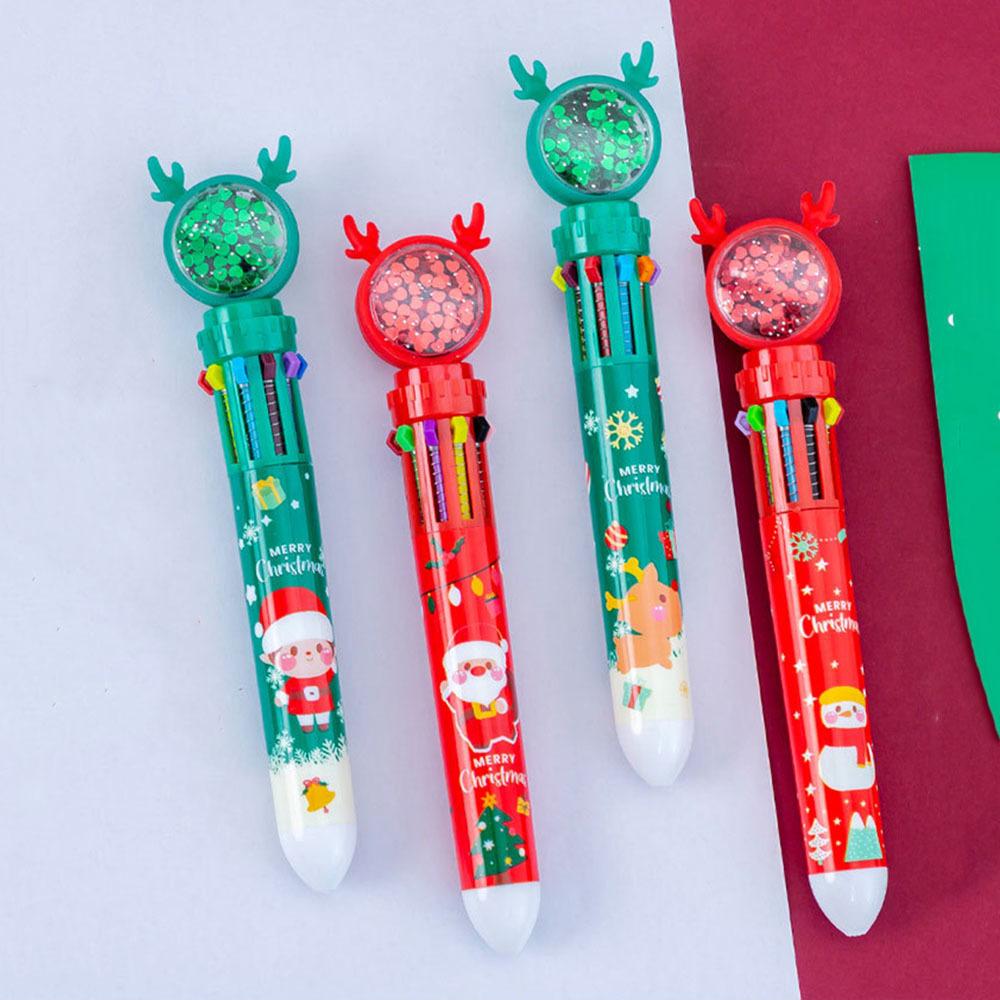 1 Piece Cute Ballpoint Pen Press Cartoon Reindeer Grandfather Multicolor 10 In 1 Colors Stationery School Office Supplies