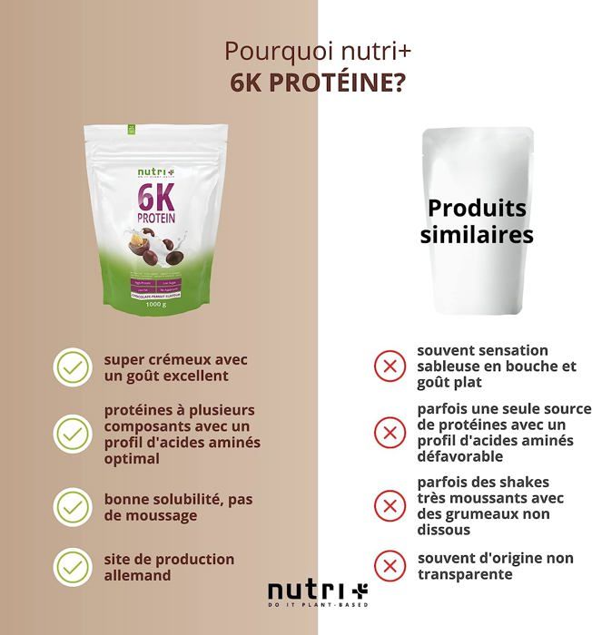 Nutri+ shape &amp; shake 6k protein - poudre de protéines végétaliennes - chocolat et cacahuète - proteines - 1000g