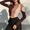 VAYLA Frill T Shirt Cut Out Crop Top For Women Y2K Pullovers Contrast Long Sleeve Short T Shirt Harajuku Clubwear Autumn Top