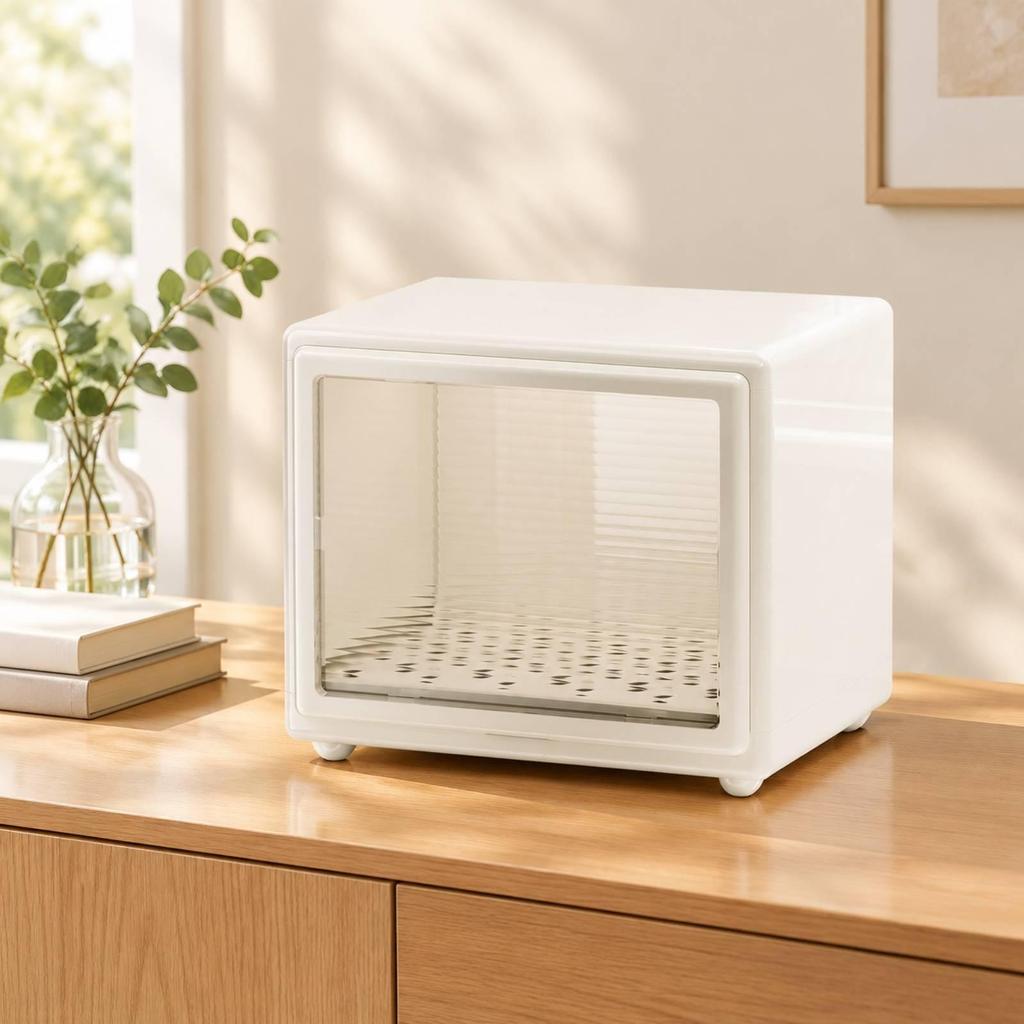 Enclosed Countertop Organizer with Transparent Front Door DustResistant Ventilated Cup Storage
